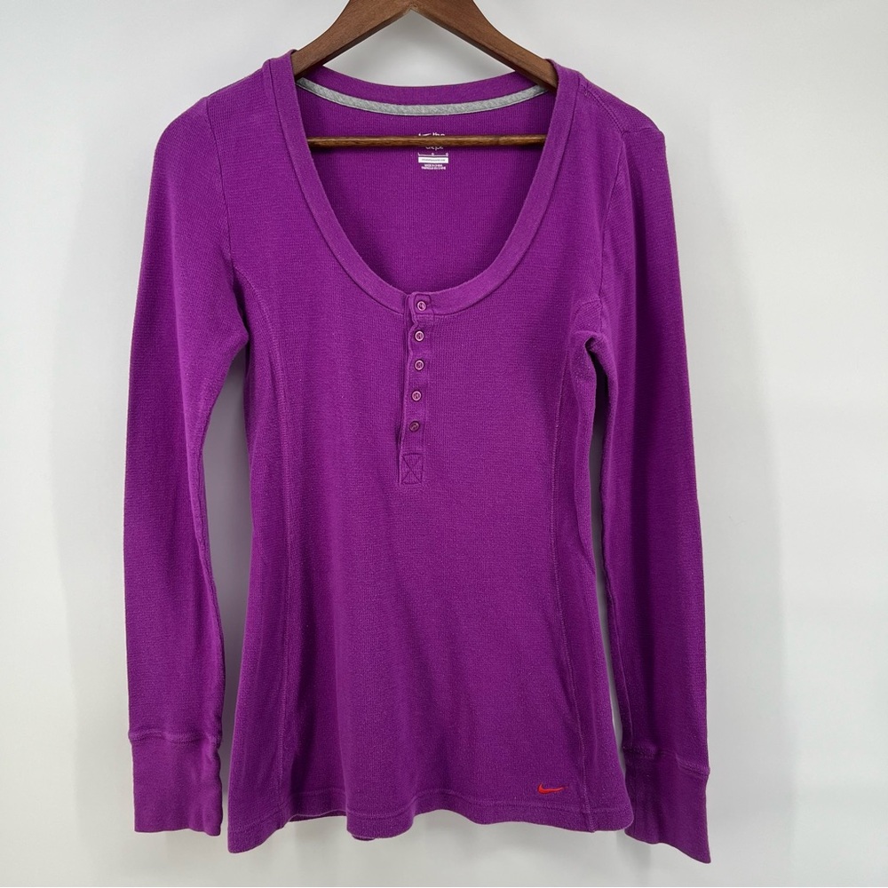 Vintage Y2K purple Henley scoop neck Nike athletic long sleeve shirt size Large